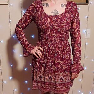 Hollister Floral Shear Long Sleeves Peasant Dress, Size Large